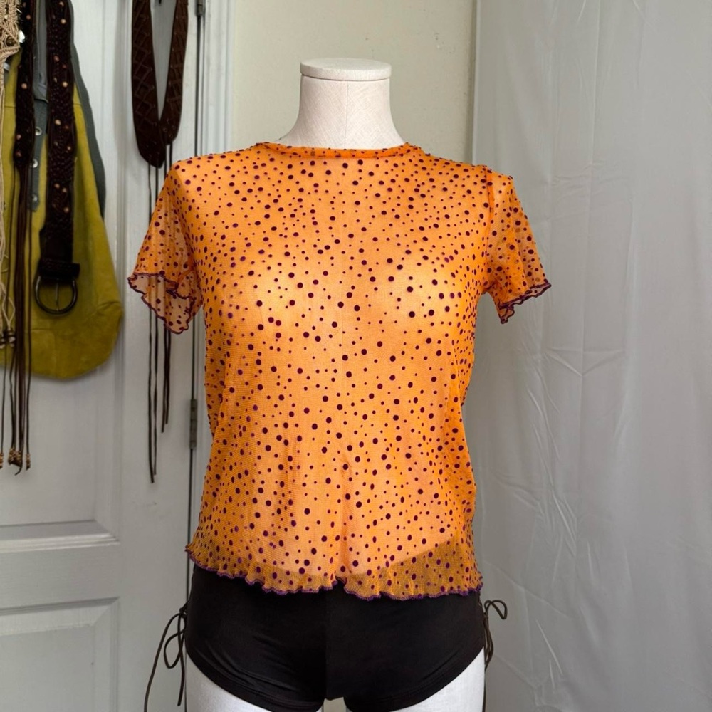 Orange Mesh Polka Dot Top